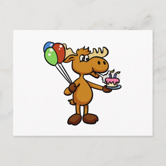 Eland met ballon en cake | kies achtergrondkleur briefkaart (Voorkant)