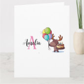 Eland met ballon en cake Roze Monogram Naam Kaart (Voorkant)