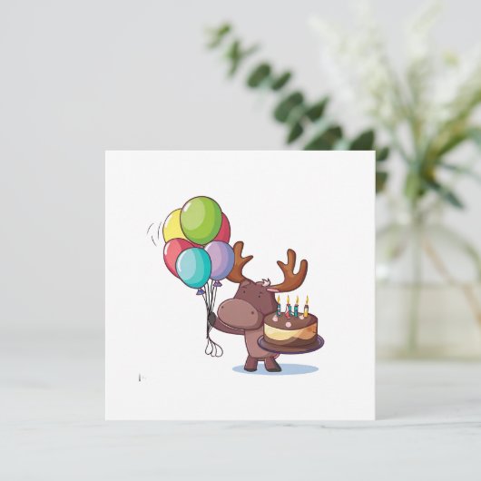 Eland met ballon en taart kaart (Staand voorkant)