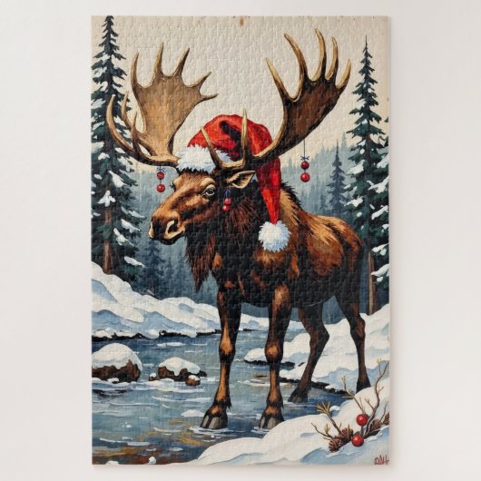 Eland met Gewei Kerstversiering Hoed Legpuzzel (Verticaal)