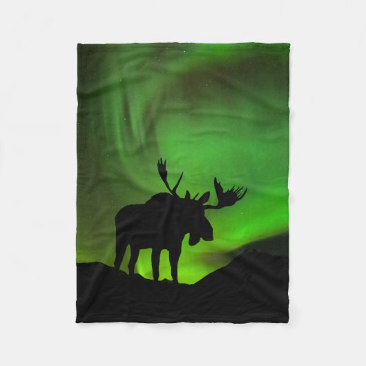 Eland met groene Aurora Borealis, Alaska Fleece Deken (Voorkant)