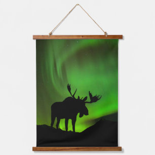 Eland met groene Aurora Borealis, Alaska Hangend Wandkleed