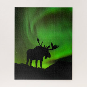 Eland met groene Aurora Borealis, Alaska Legpuzzel