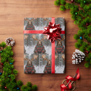 Eland met lelijke kersttrui cadeaupapier