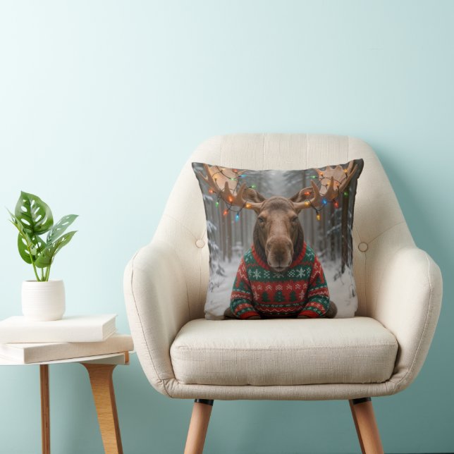 Eland met lelijke kersttrui kussen (Stoel)