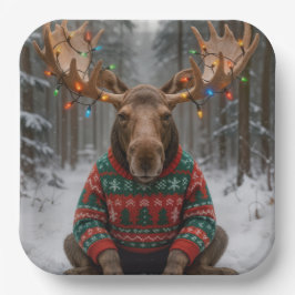 Eland met lelijke kersttrui papieren bordje