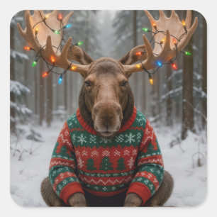 Eland met lelijke kersttrui vierkante sticker