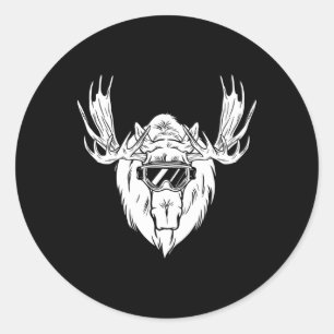 Eland Met Snowboard Skibril Winter Sporten Ronde Sticker