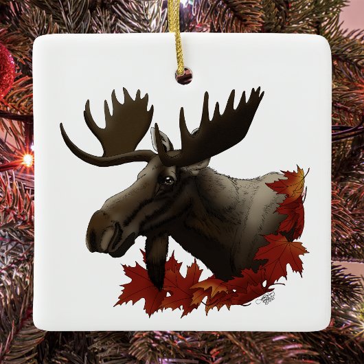 Eland Rode Esdoornbladeren Keramisch Ornament