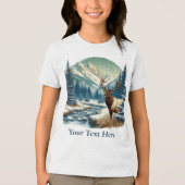 Eland Staand bij Stroom met Bergen Tri-Blend Shirt (Voorkant)