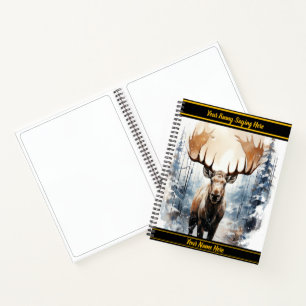 Eland staat hoog in besneeuwd bos notitieboek