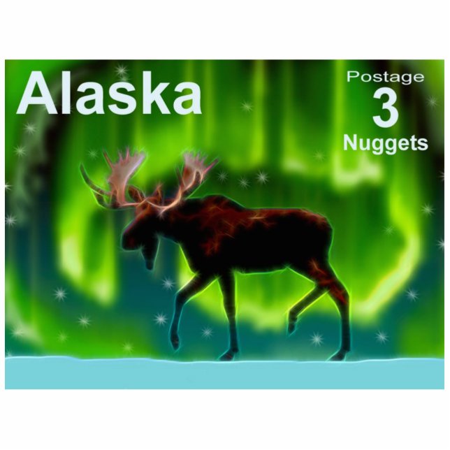 Eland van de Noorderlichten - Alaska Postzegel Fotobeeldje Magneet (Voorkant)