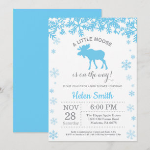 Eland Winter Jongen Baby Shower Sneeuwvlok Uitnodi Kaart