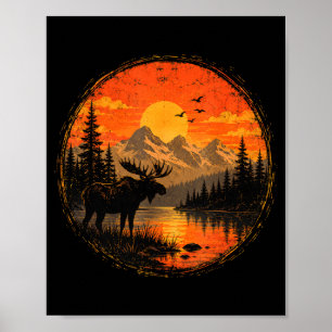 Eland zonsondergang berg bos meer wildernis poster