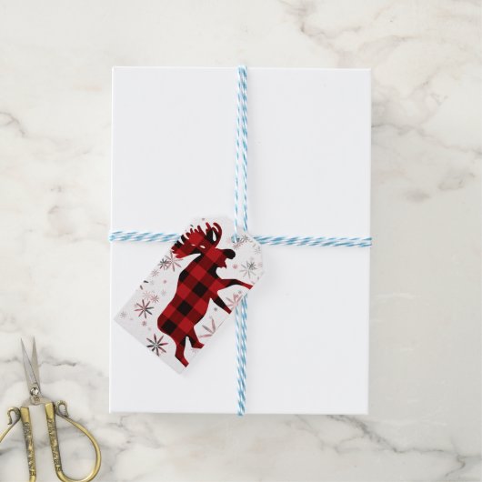  elanden rode plaid sneeuwvlokken cadeaulabel (Met Touw)