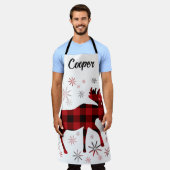  elanden rode plaid sneeuwvlokken schort (Gedragen)