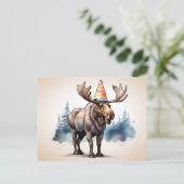 Elandmoose met verjaardagshoed briefkaart (Staand voorkant)