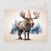 Elandmoose met verjaardagshoed briefkaart (Voorkant)