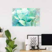 Elatie, Mint, Aqua Hydrangea Poster (Thuiskantoor)