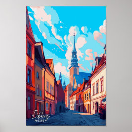 Elblag Polen Art Vintage Travel Illustratie Poster