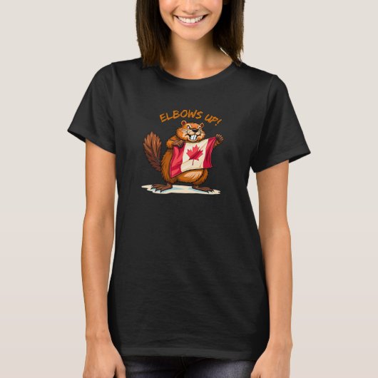 Elbows UP, Beaver, Canada Canadese vlag Maple Leaf T-shirt (Voorkant)