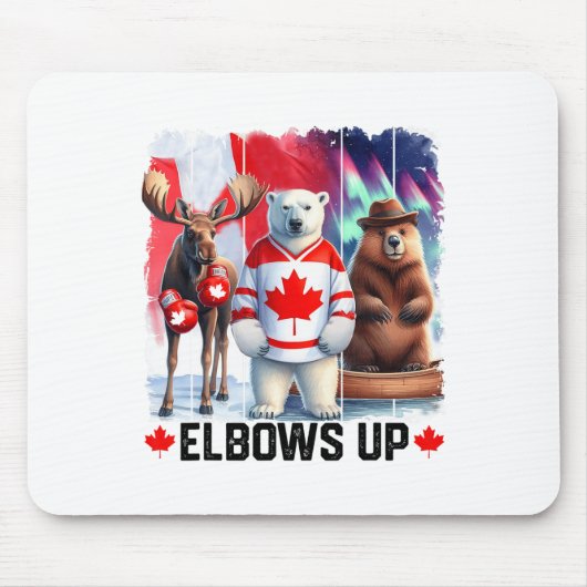 Elbows Up Canada Vlag Hockey Funny Beaver Boxing M Muismat (Voorkant)