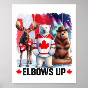 Elbows Up Canada Vlag Hockey Funny Beaver Boxing M Poster