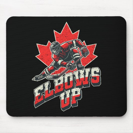 Elbows Up Hockey Player Maple Leaf Canadian Athlet Muismat (Voorkant)