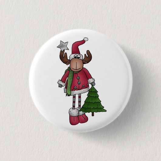 Elch mit Baum Ronde Button 3,2 Cm (Voorkant)