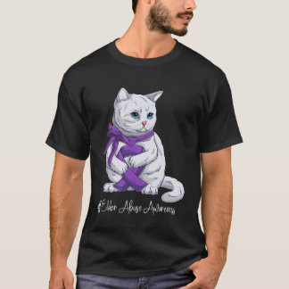 Elder Abuse Awareness Month Purple Ribbon Cat T-shirt