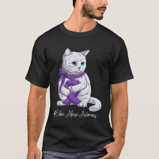 Elder Abuse Awareness Month Purple Ribbon Cat T-shirt (Voorkant)