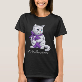 Elder Abuse Awareness Month Purple Ribbon Cat T-shirt