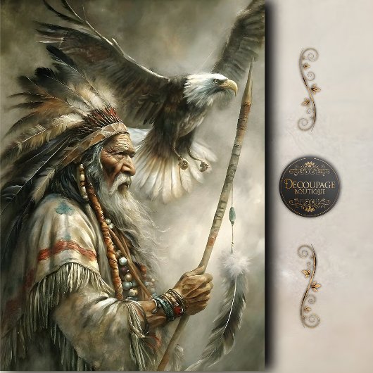 Elder Chief & Landing Eagle Decoupage Tissuepapier