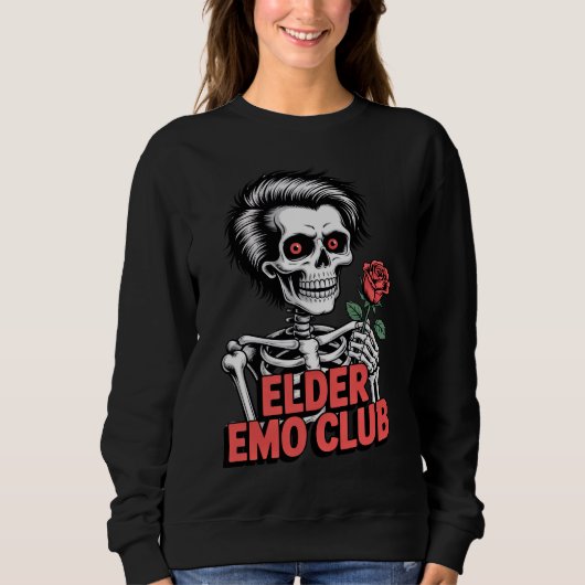 Elder Emo Club Skelet met Roos Ontwerp Trui (Voorkant)
