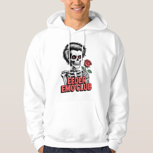 Elder Emo Club Skeleton Holding Rose Design Hoodie (Voorkant)