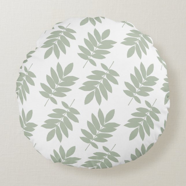 Elder Leaf Big Pattern 2Way Green+White Rond Kussen (Voorkant)
