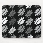 Elder Leaf Big Pattern Black White Grey Muismat<br><div class="desc">Elder tree leaf silhouette in a surface pattern design with grey and white detail on a black background.</div>