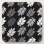 Elder Leaf Pattern Black White Grey Bier Onderzetter<br><div class="desc">Elder tree leaf silhouette in a surface pattern design with grey and white detail on a black background.</div>