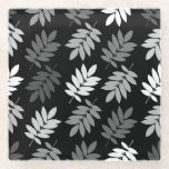 Elder Leaf Pattern Black White Grey Glazen Onderzetter<br><div class="desc">Elder tree leaf silhouette in a surface pattern design with grey and white detail on a black background.</div>