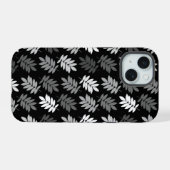Elder Leaf Pattern Black White Grey iPhone 15 Case (Achterkant horizontaal)