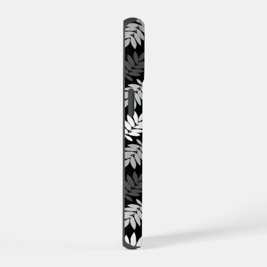 Elder Leaf Pattern Black White Grey iPhone 15 Case (Rechterkant)