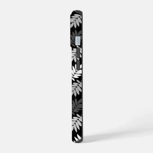 Elder Leaf Pattern Black White Grey iPhone 15 Case (Linkerkant)