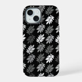 Elder Leaf Pattern Black White Grey iPhone 15 Case (Achterkant)