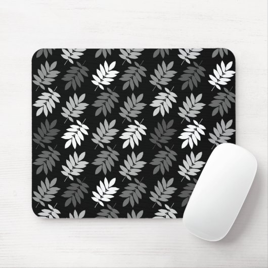 Elder Leaf Pattern Black White Grey Muismat (Met muis)