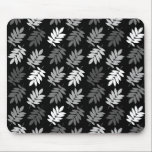 Elder Leaf Pattern Black White Grey Muismat<br><div class="desc">Elder tree leaf silhouette in a surface pattern design with grey and white detail on a black background.</div>