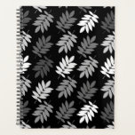 Elder Leaf Pattern Black White Grey Planner<br><div class="desc">Elder tree leaf silhouette in a surface pattern design with grey and white detail on a black background.</div>
