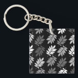 Elder Leaf Pattern Black White Grey Sleutelhanger<br><div class="desc">Elder tree leaf silhouette in a surface pattern design with grey and white detail on a black background.</div>