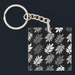 Elder Leaf Pattern Black White Grey Sleutelhanger<br><div class="desc">Elder tree leaf silhouette in a surface pattern design with grey and white detail on a black background.</div>