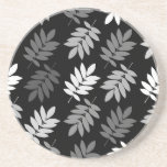 Elder Leaf Pattern Black White Grey Zandsteen Onderzetter<br><div class="desc">Elder tree leaf silhouette in a surface pattern design with grey and white detail on a black background.</div>