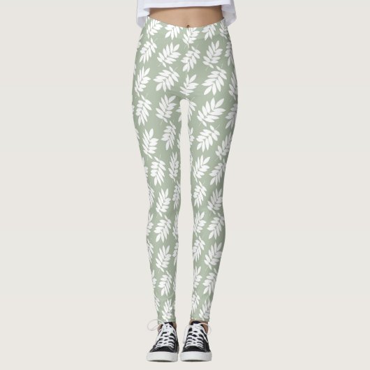 Elder Leaf Pattern White on Green Leggings (Voorkant)